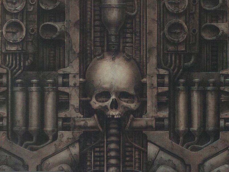 skull in mechanical structure