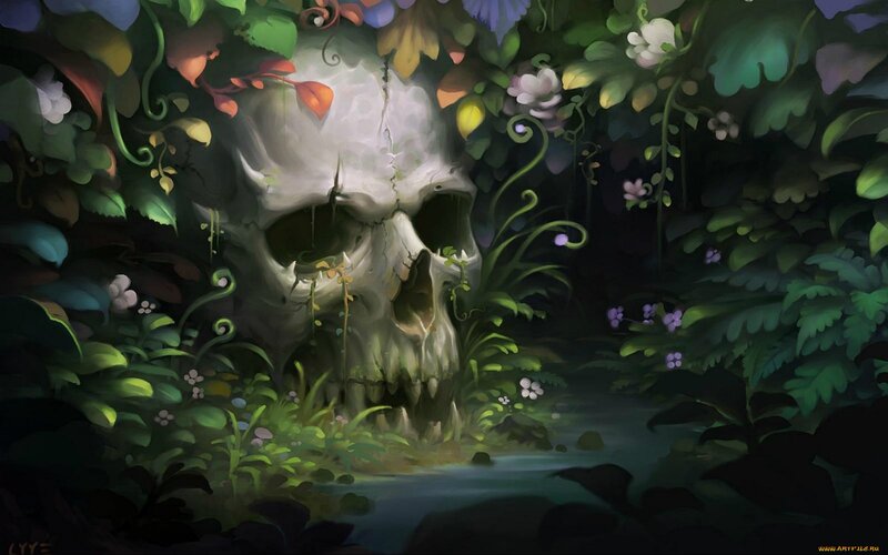 Skull in Overgrown Foliage