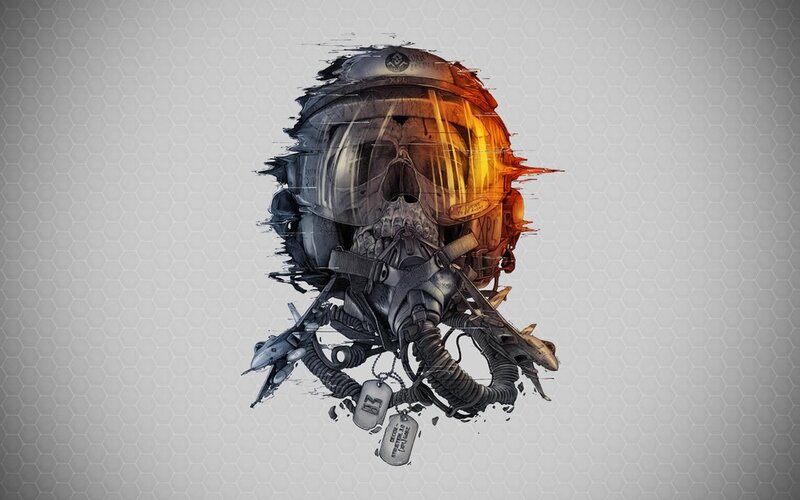 skull in pilot helmet