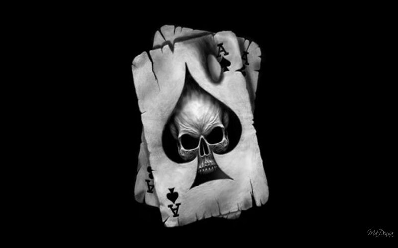 Skull in Playing Card — Black, Dark, Digital Art