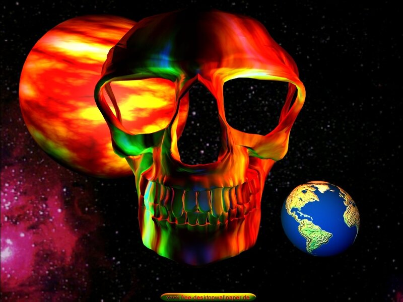 Skull in space with planets