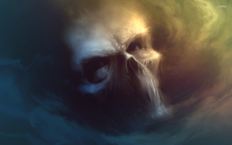 Skull in Swirling Mist — Blue