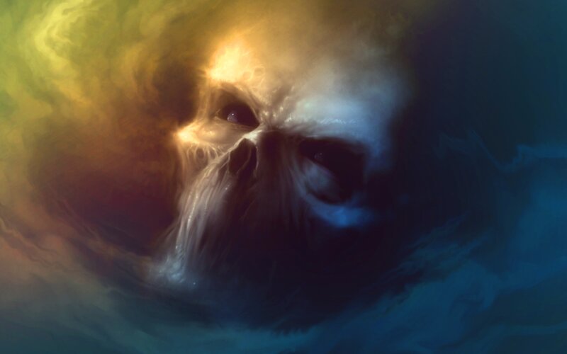 Skull in Swirling Mist — Yellow