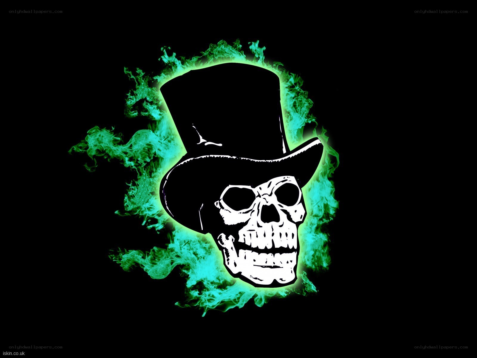 skull in top hat with green flames