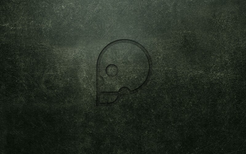 skull logo on dark texture