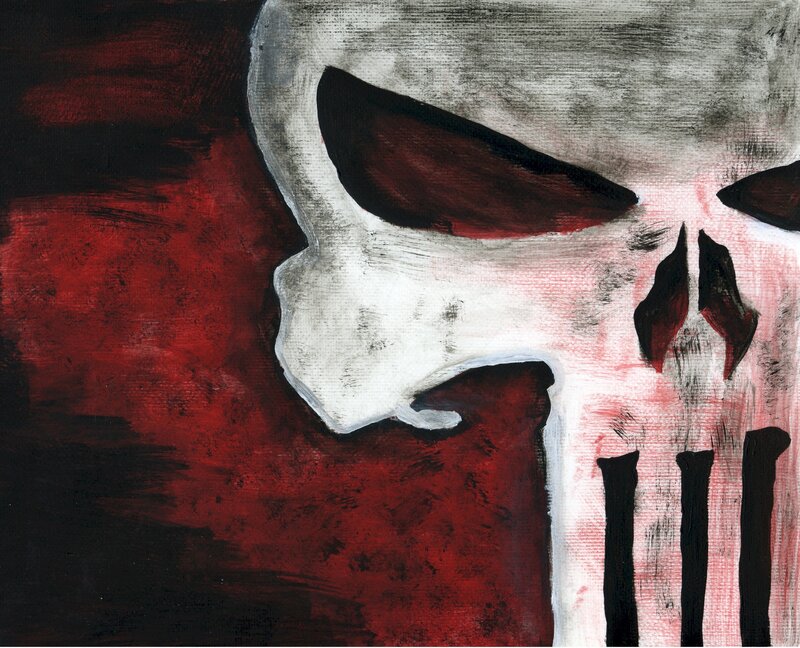 Skull Logo on Red Background — Dark, Intense