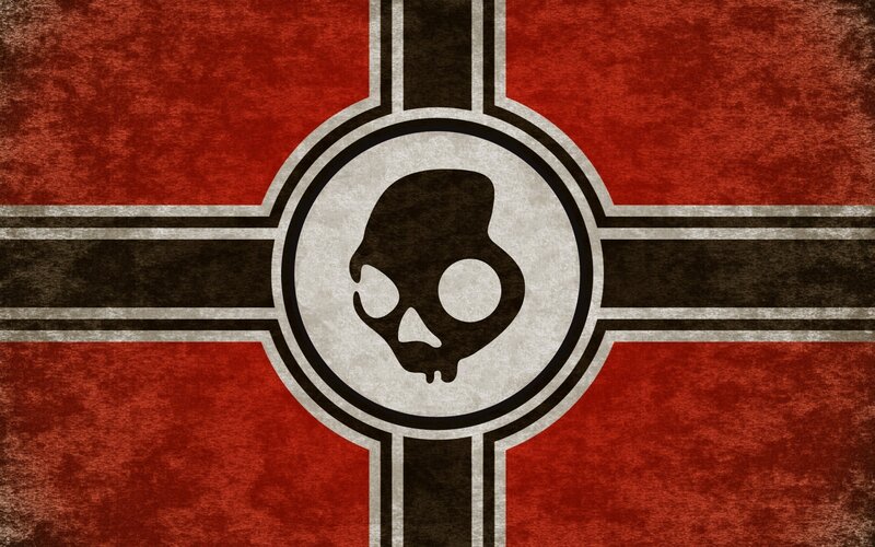 Skull logo on red cross