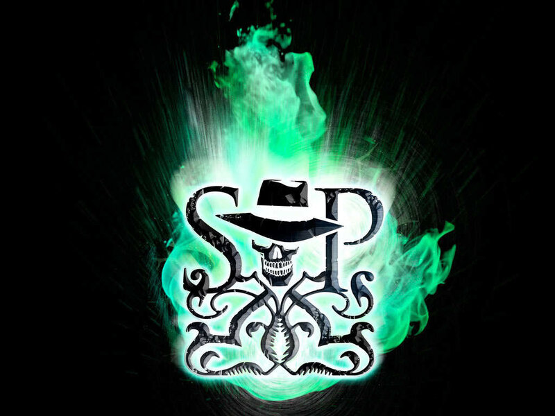 skull logo with green flames