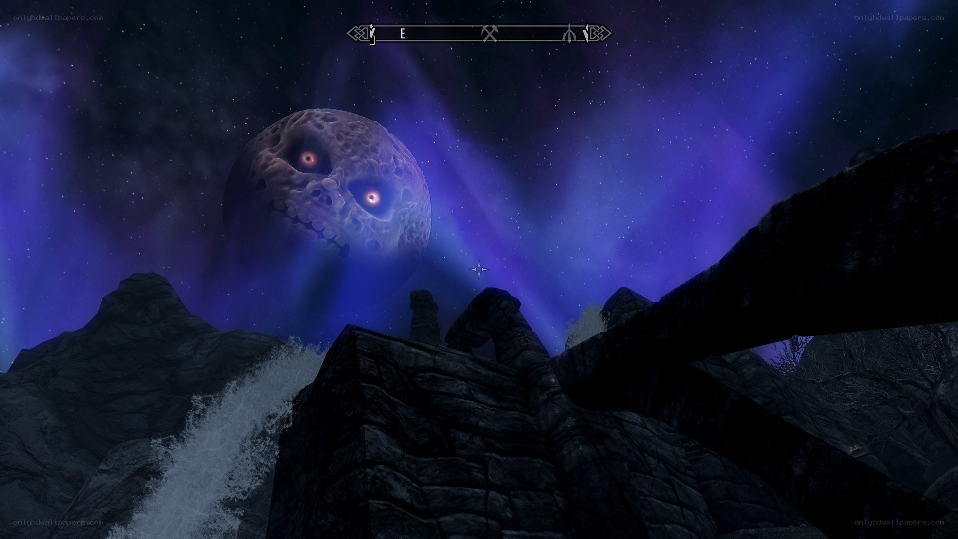 Skull moon in purple sky