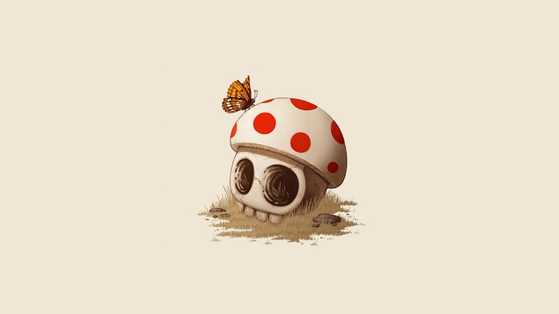 Skull Mushroom with Butterfly