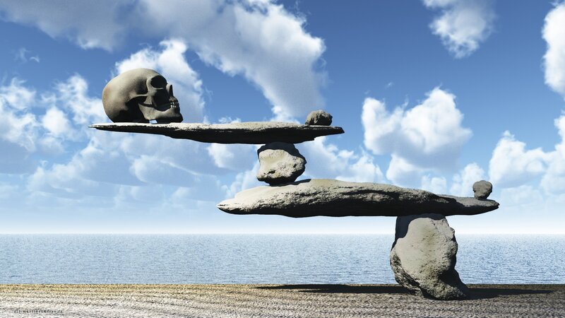 Skull on balancing rocks