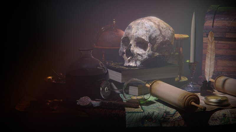 Skull on Books — Brown, Dark