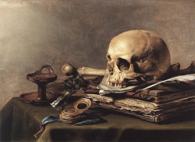 Skull on Books — Brown, Dramatic