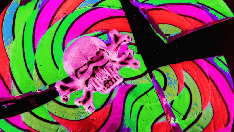 skull on colorful swirls