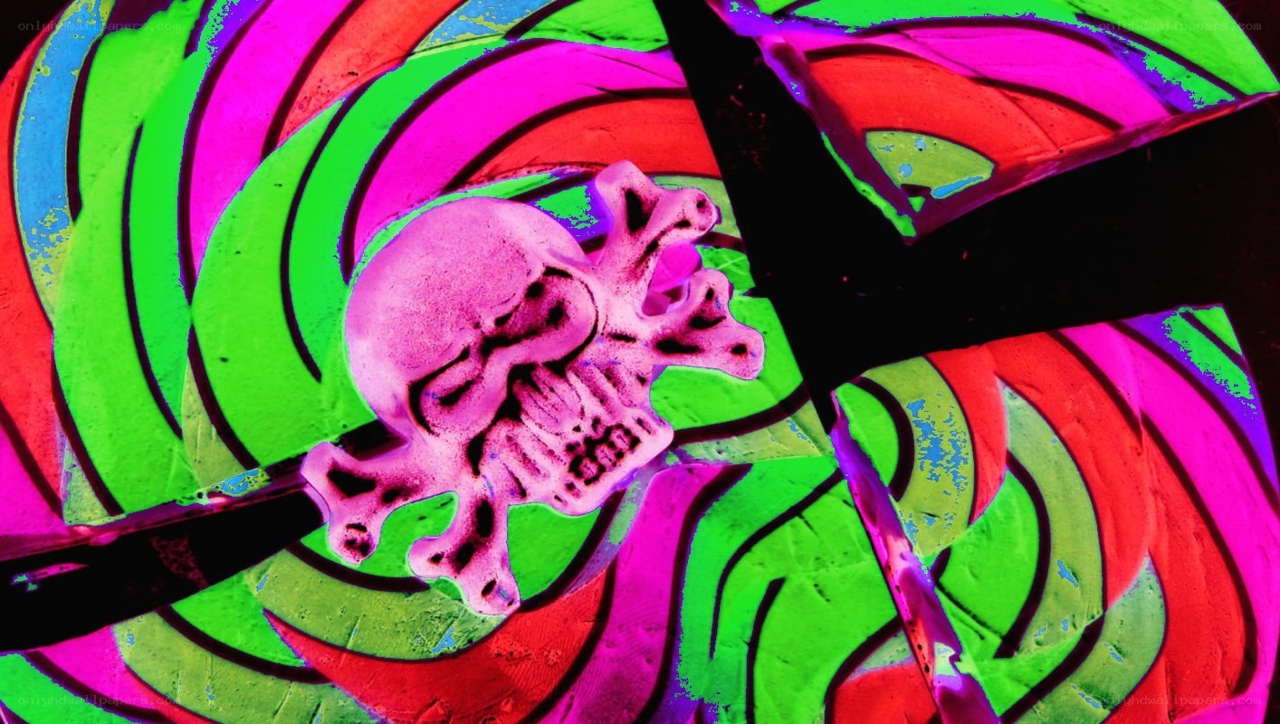 skull on colorful swirls
