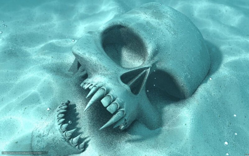 Skull on ocean floor