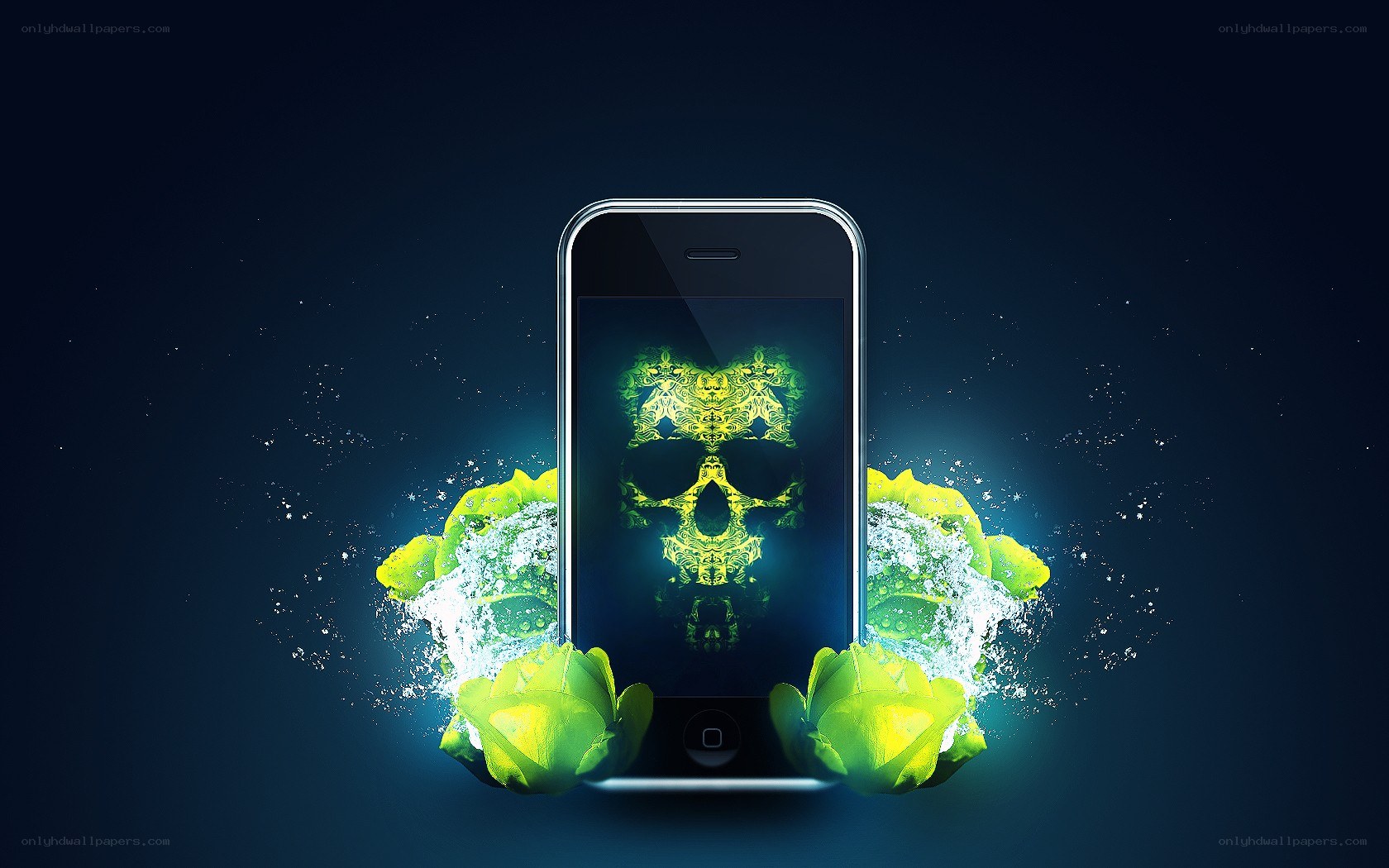 Skull on smartphone screen