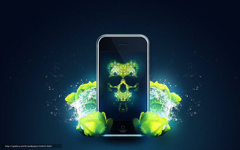 Skull on smartphone screen