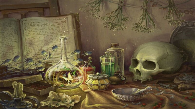 Skull on Table with Books