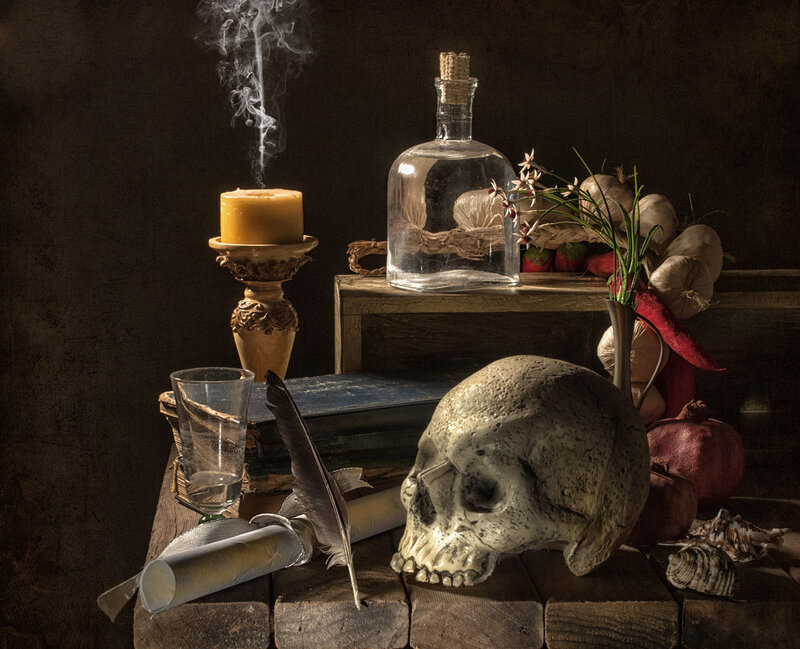 Skull on Wooden Table