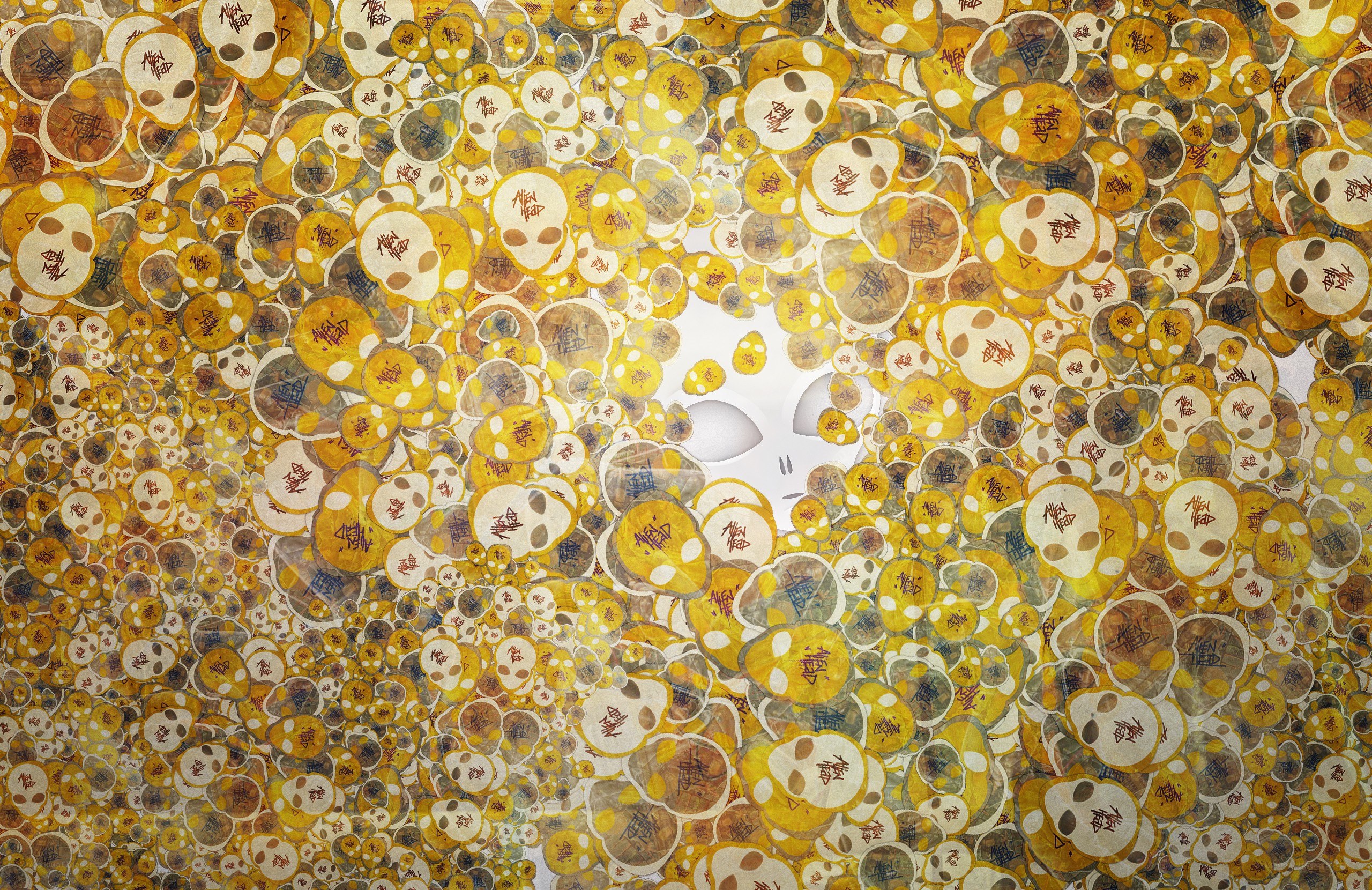 Skull pattern art with central mask