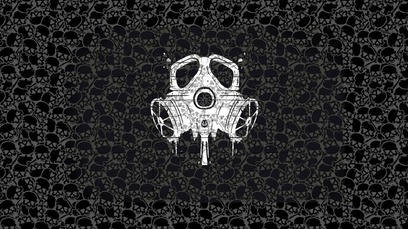 skull pattern with gas mask