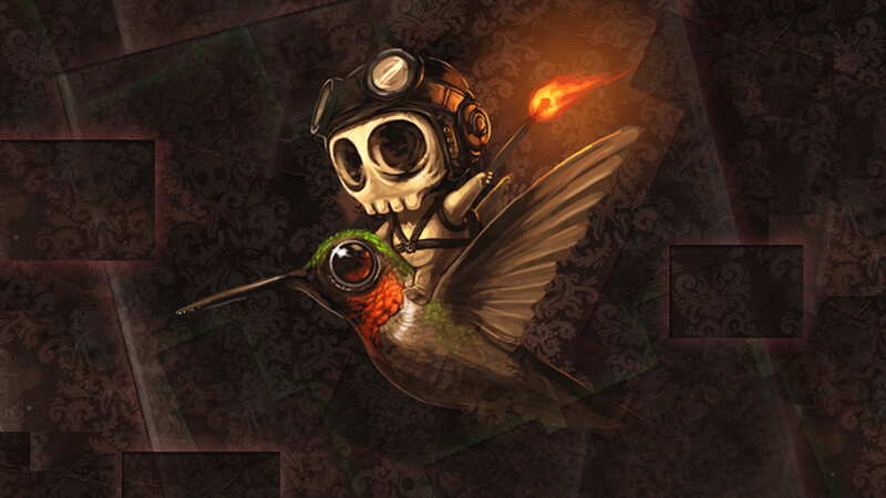 skull pilot on a hummingbird