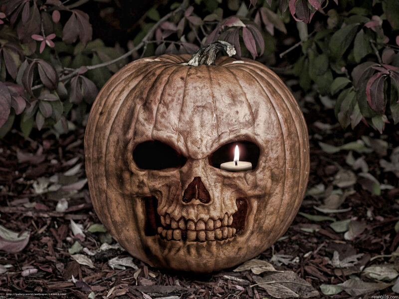 skull pumpkin with candle