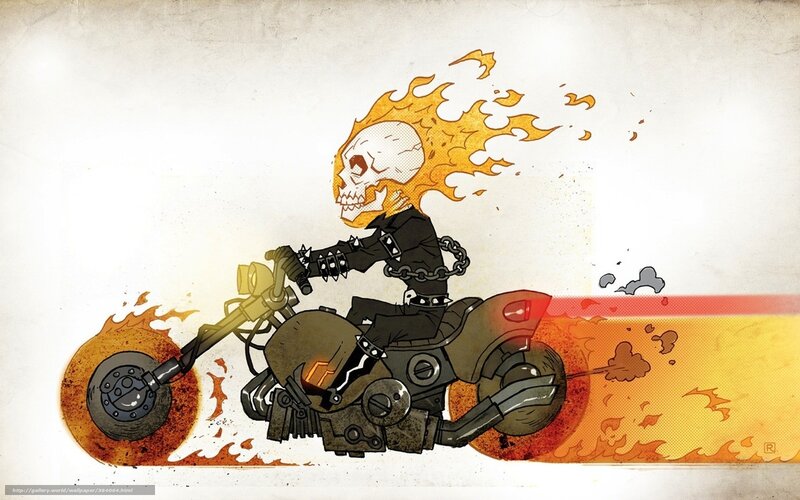 Skull Rider on Motorcycle — Orange, Dramatic, Digital Art