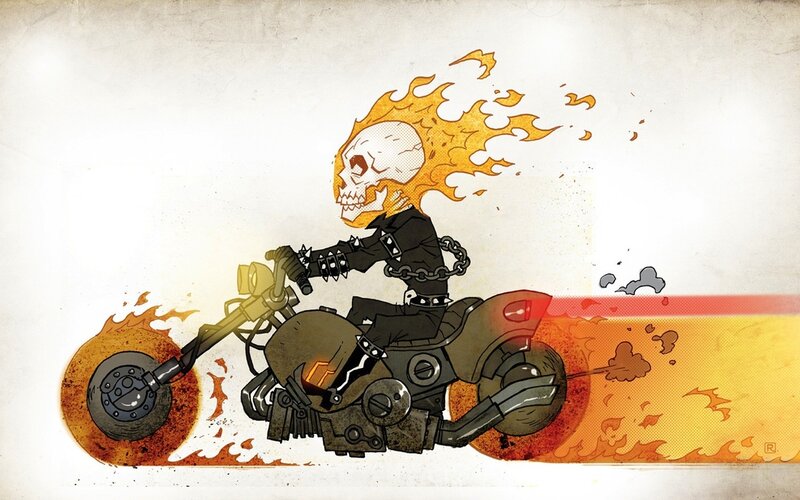 Skull Rider on Motorcycle — Orange