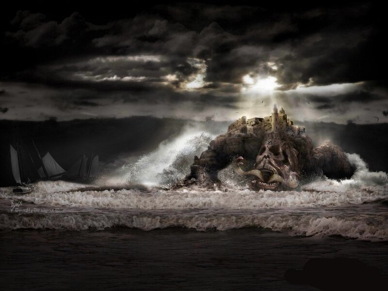 Skull-shaped Island with Castle — Black