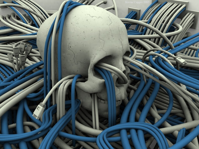 Skull Surrounded by Cables — Blue, Dramatic