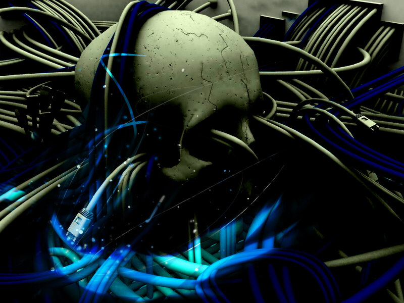 skull surrounded by cables