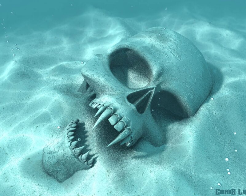 Skull Underwater — Blue, Eerie