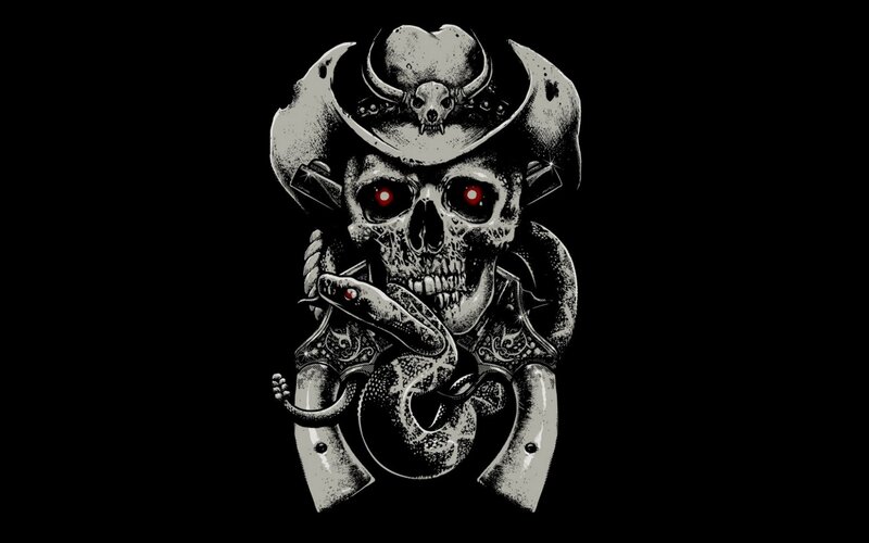 Skull Wearing Cowboy Hat — Black