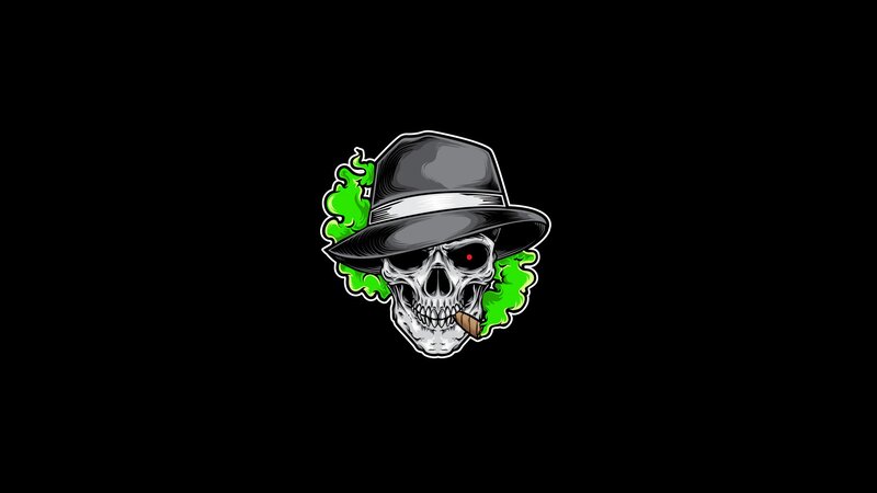 Skull Wearing Hat — Black, Dark, Digital Art