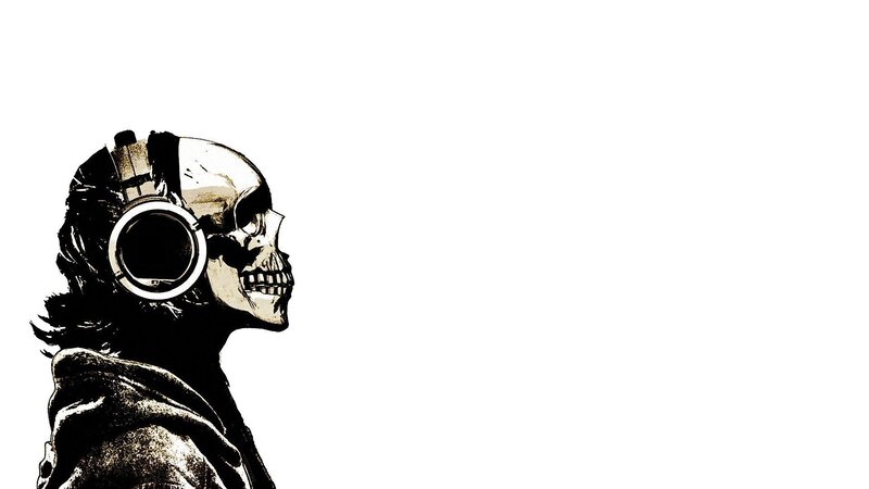 Skull Wearing Headphones — Black, Dark, Illustration