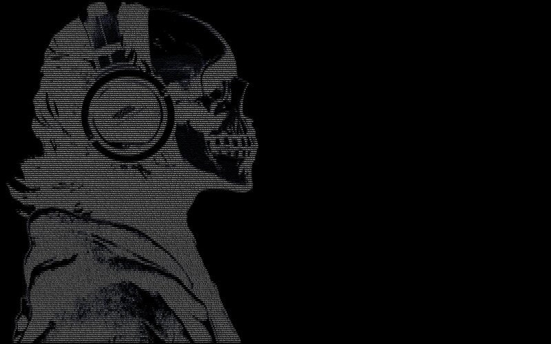 Skull Wearing Headphones — Black, Dark, Ominous
