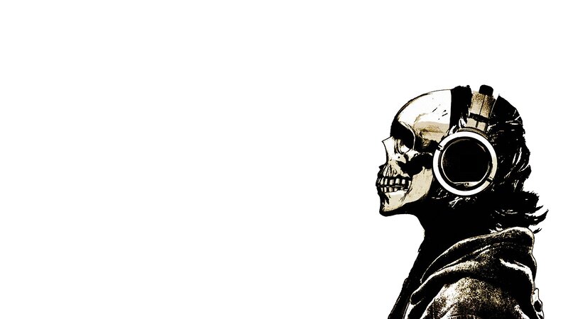Skull Wearing Headphones — Black, Dramatic