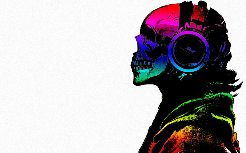 Skull Wearing Headphones — Black