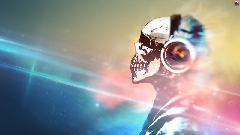 Skull Wearing Headphones — Blue