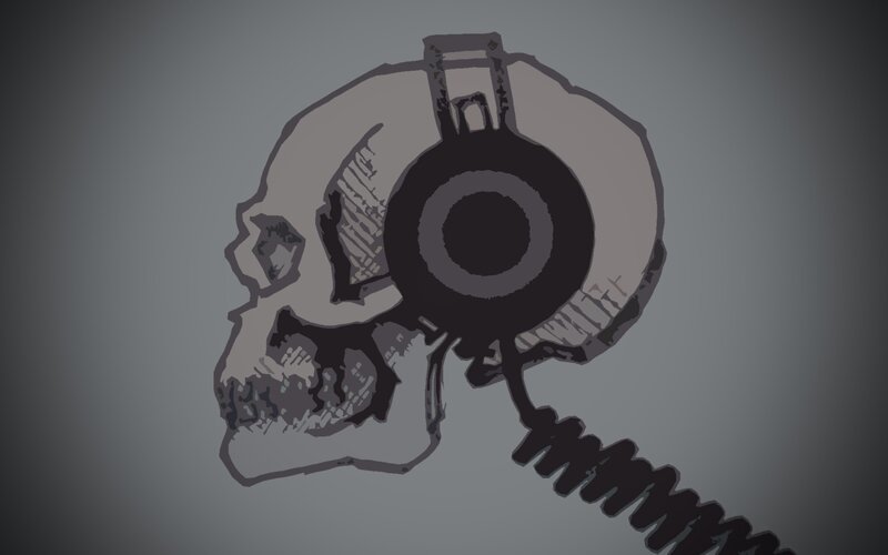 Skull Wearing Headphones — Gray