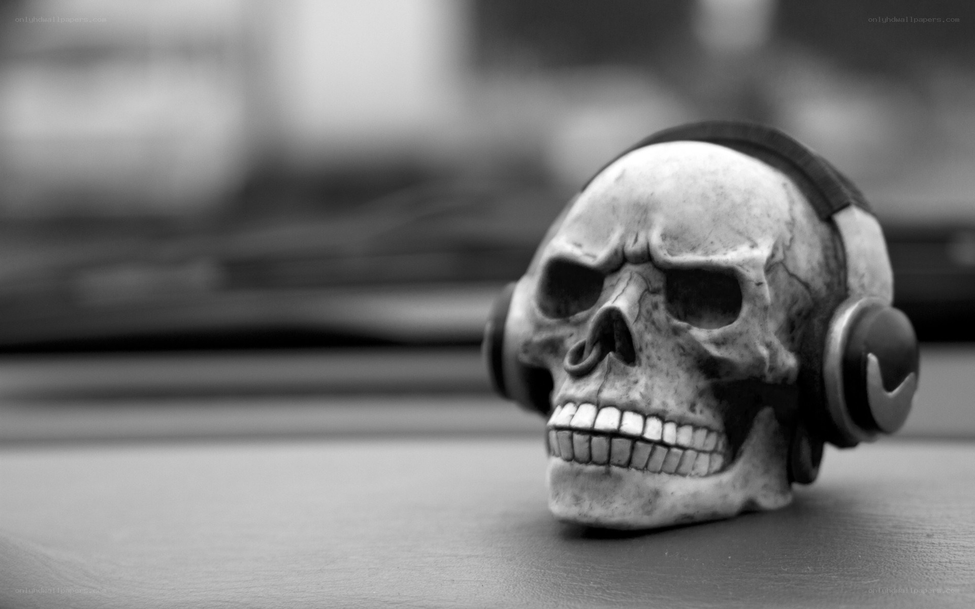 skull wearing headphones