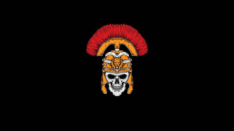 Skull Wearing Helmet — Black, Dark