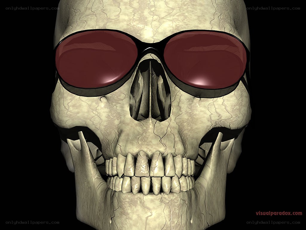 skull wearing red sunglasses