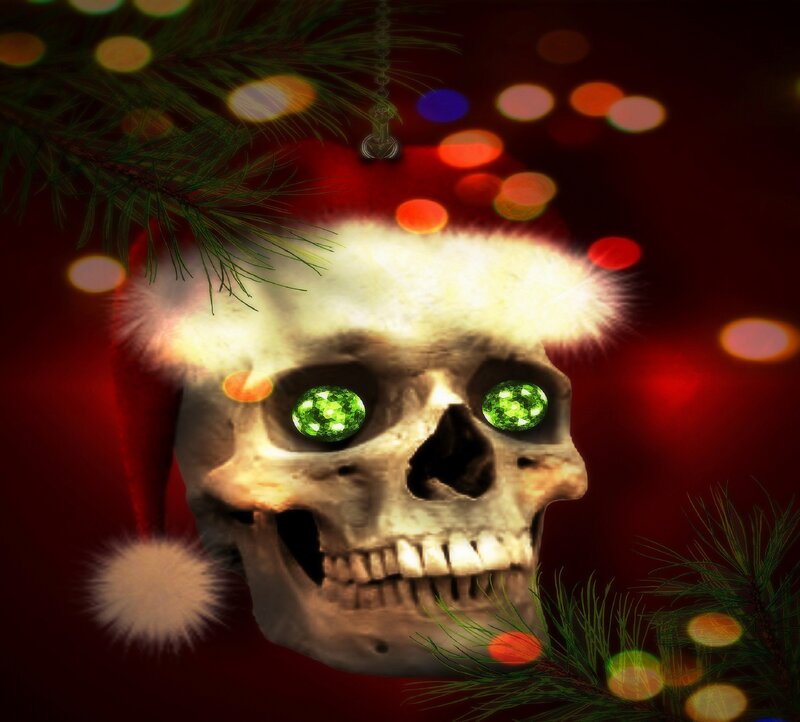 Skull Wearing Santa Hat — Red