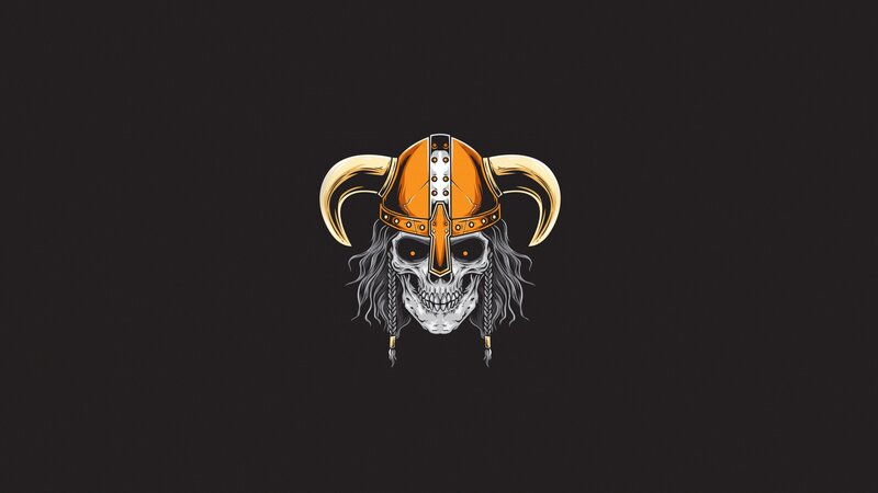 Skull Wearing Viking Helmet — Black