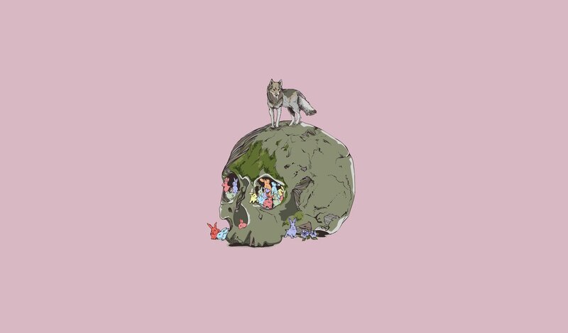 skull with animals and wolf