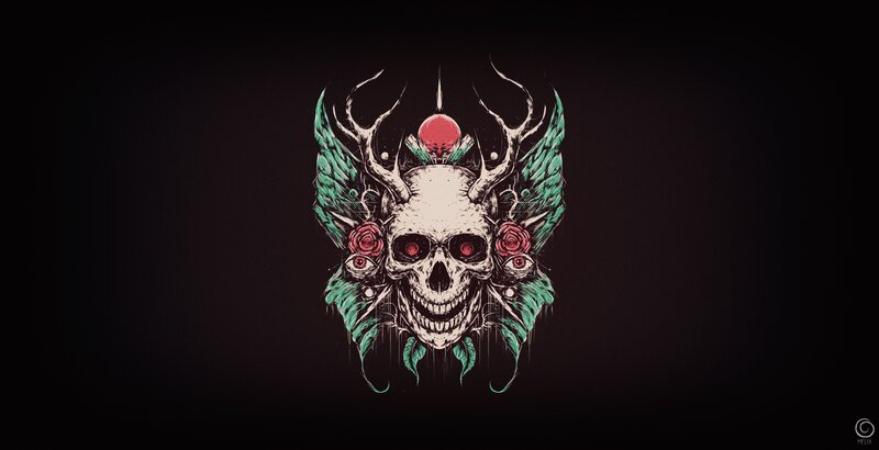 Skull with Antlers and Roses