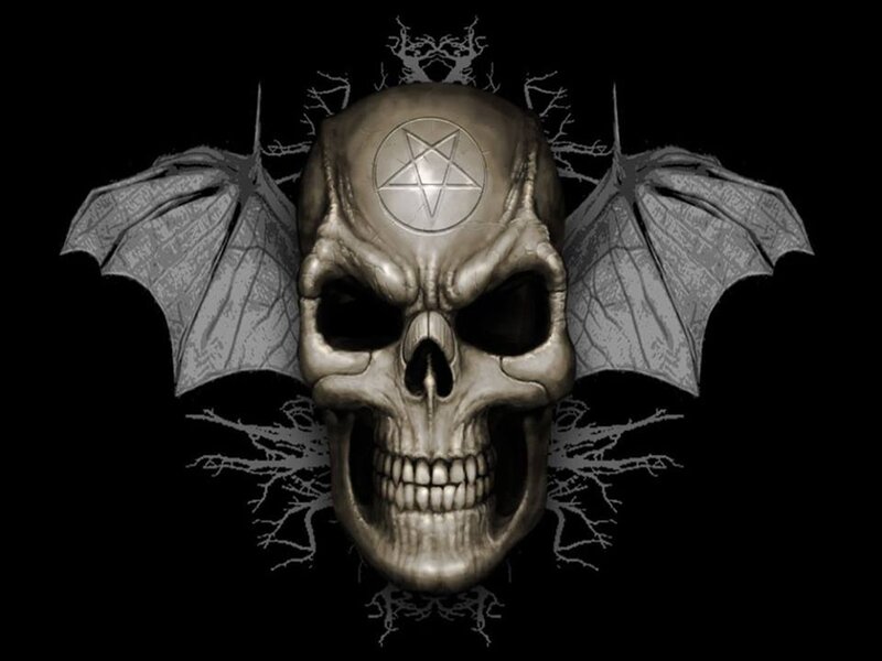 Skull with Bat Wings — Black, Dark, Digital Art, Bat Wings, Pentagram